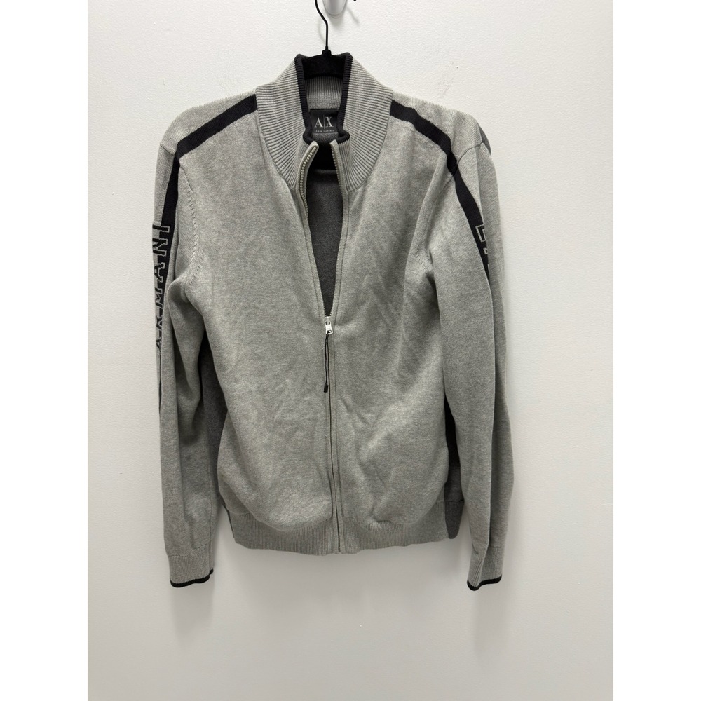 Armani Exchange Mens Grey Full Zip Cotton Sweater Logo Sleeve Colorblock Medium